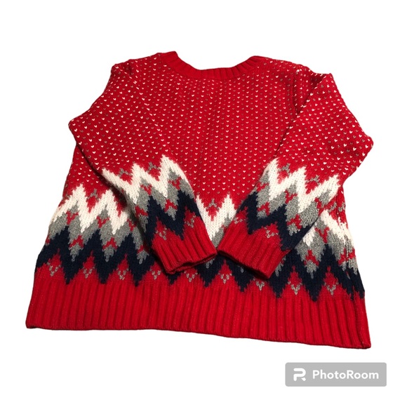 LL Bean Signature Birds Eye Chevron Wool Sweater L Red - Picture 2 of 7